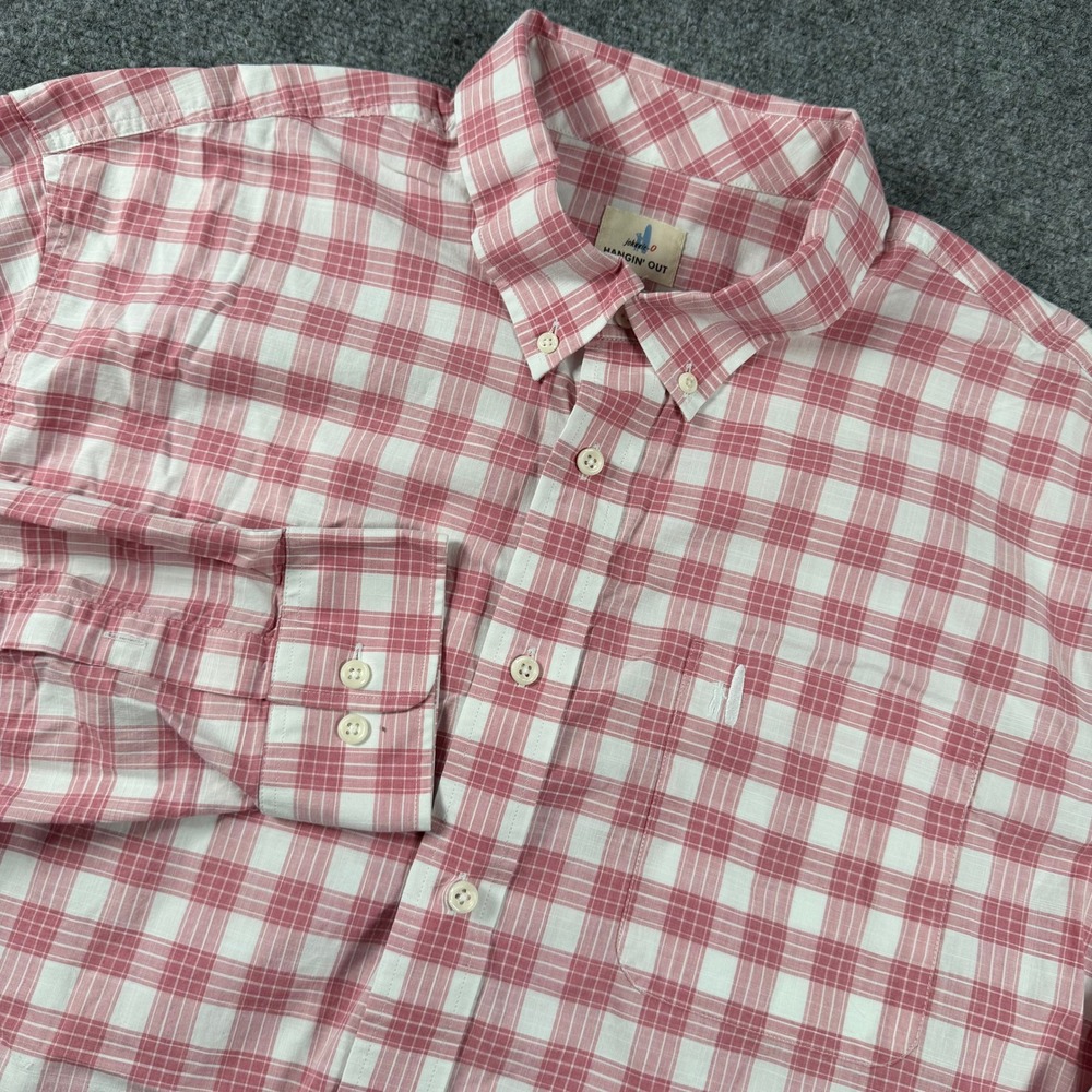 johnnie-O Button Down Shirt Mens XXL Pink Plaid Hangin Out Long Sleeve Casual
